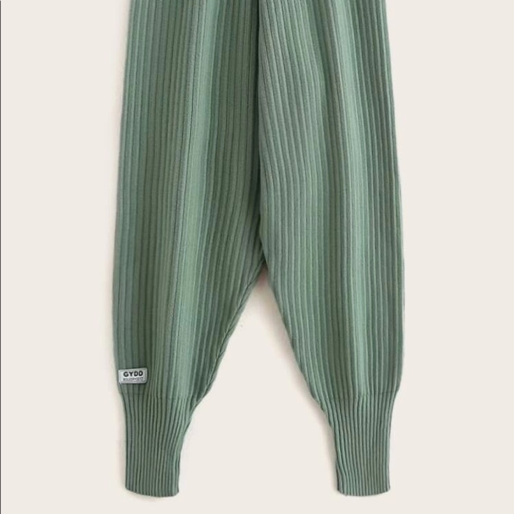 Patched rib knit carrot pants